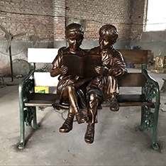 casting bronze life size children sculpture on bench statue